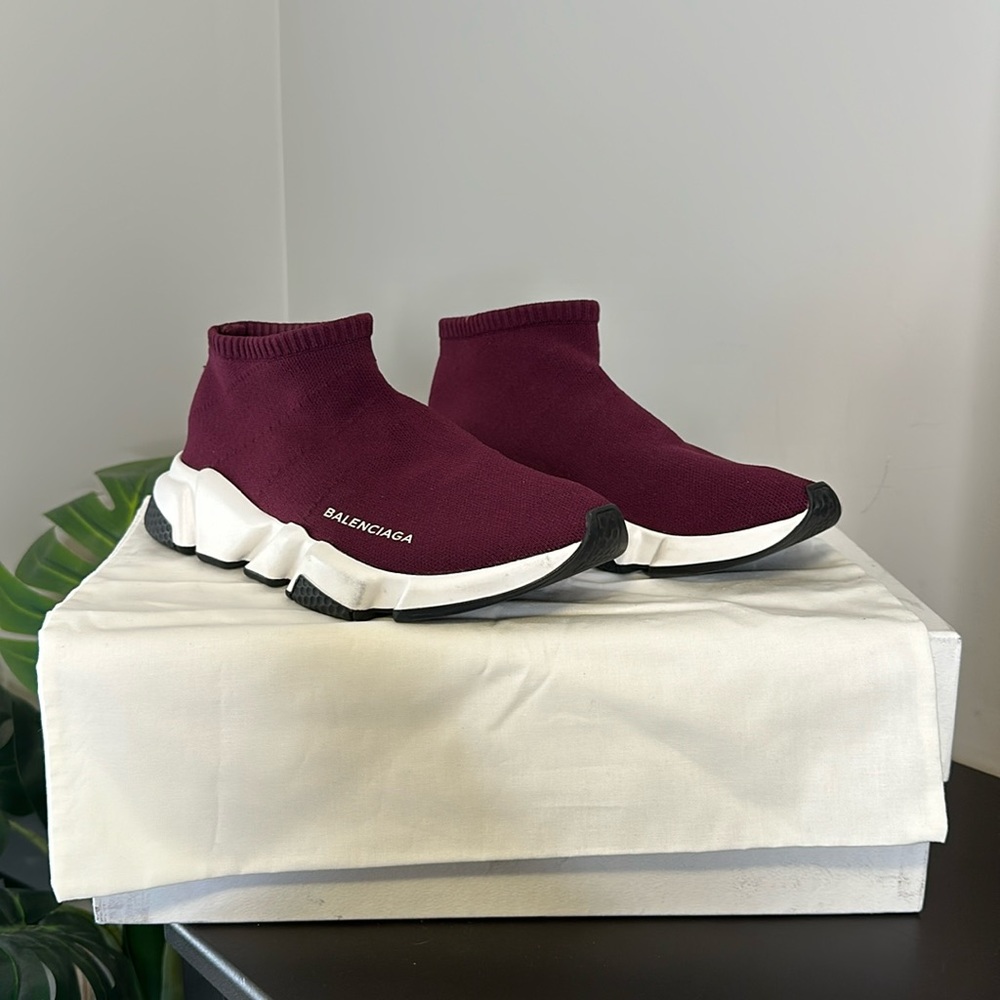 Balenciaga Speed Trainers Maroon Prune Sock Sneakers